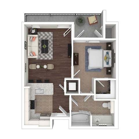Floor plan for 1 bed, 1 bath, 640 sqft